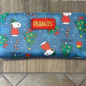 Peanuts Blue Wallet with Snoopy and Christmas Design